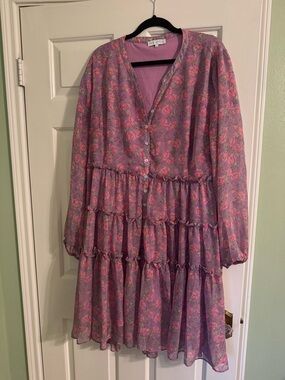 Ivy City Co Lavender Floral Tiered Long Sleeve Dress